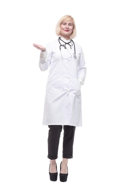 Qualified female doctor  isolated on a white background