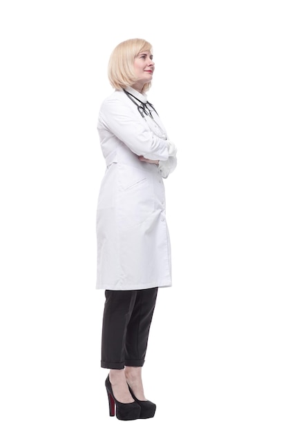 Qualified female doctor isolated on a white background