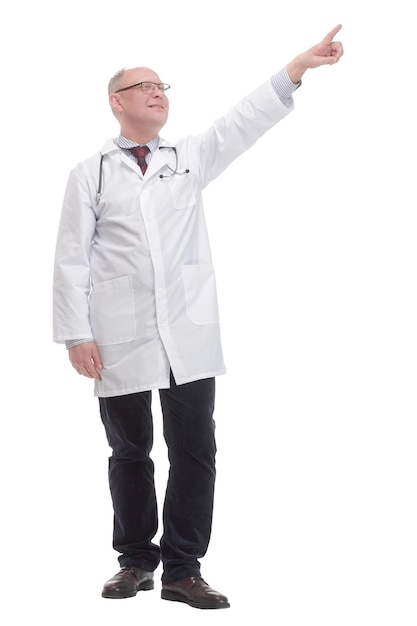 Qualified mature doctor in a white coat .