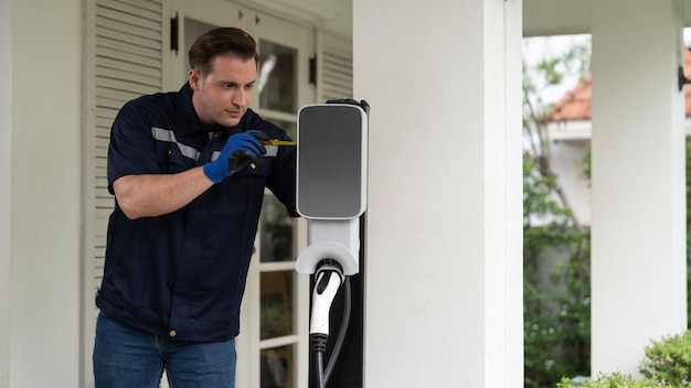 Qualified technician install home EV charging station Synchronos