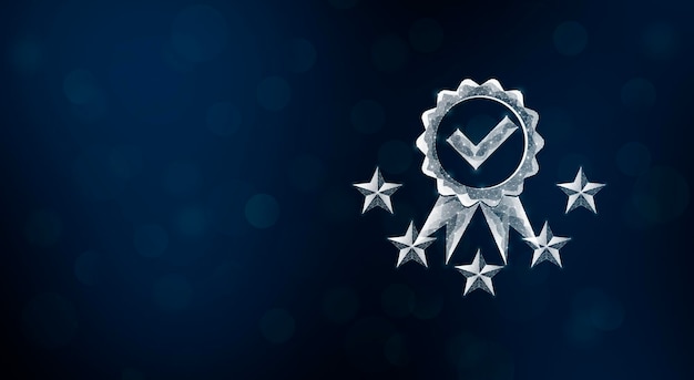 Quality assurance symbol and five stars from the net on bokeh background