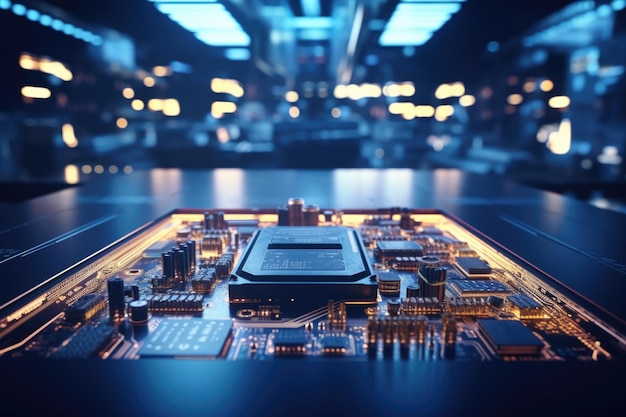 Quality control engineer inspects circuit board at factory