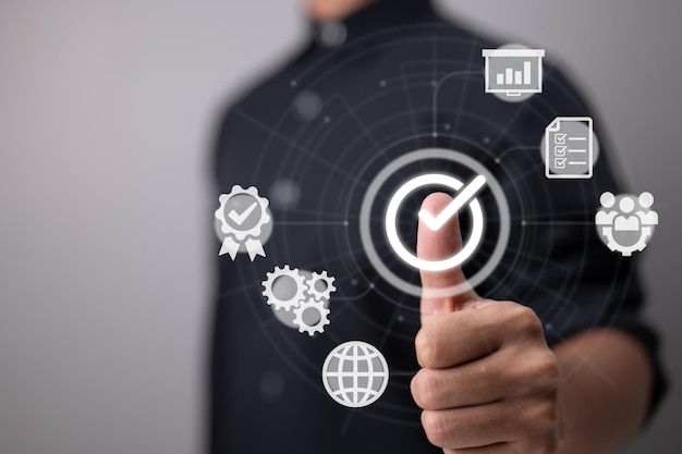 quality control and improvement via quality assurance qa norming and certification idea regulated and standardcompliant manager's concept