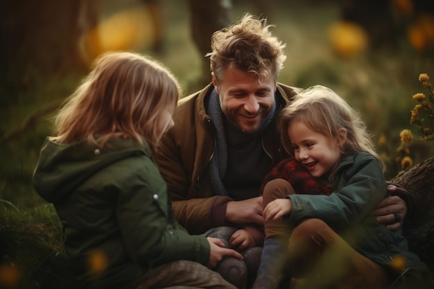 Quality Family Time Parent and Kids Delighting in Outdoor Fun Generative by Ai