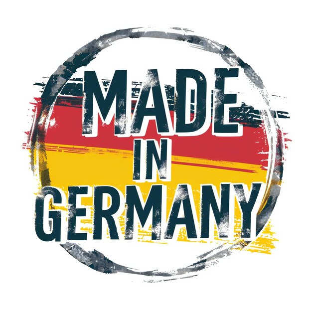 Photo quality made in germany label with grunge flag texture