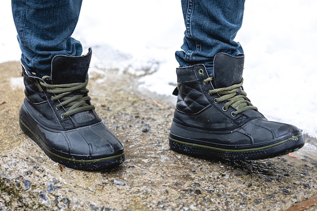 Quality waterproof boots for bad weather closeup