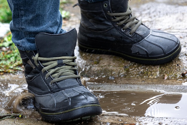 Quality waterproof boots for bad weather closeup