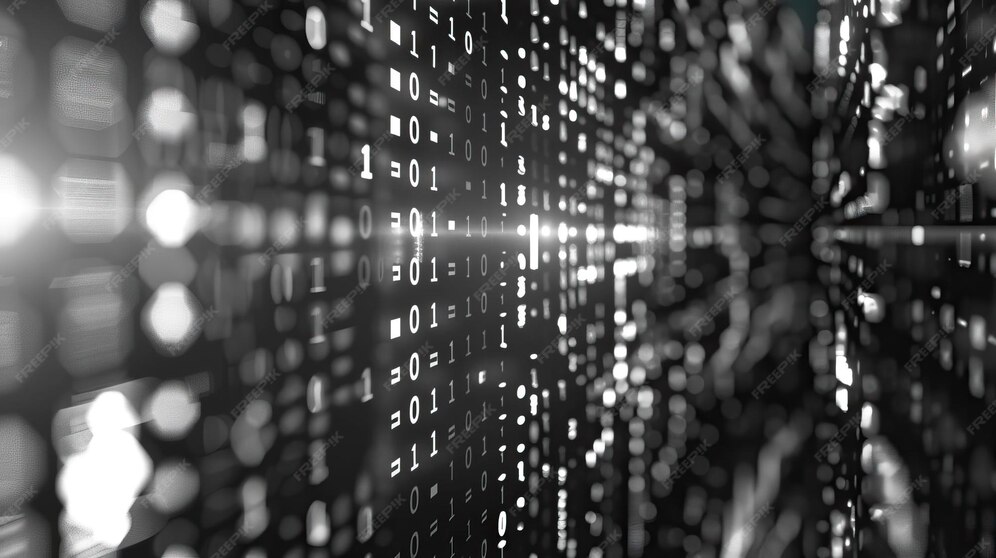 Quantum algorithm code on a digital display in side view Complex ...