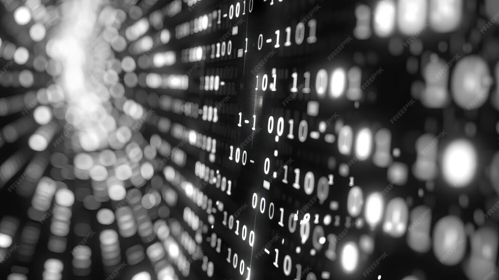 Quantum algorithm code on a digital display in side view Complex ...