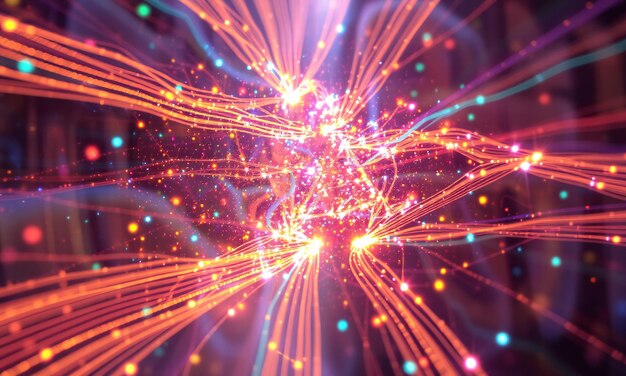 Квантовые биты, кубиты в футуристическом красочном массиве, мощность квантовых вычислений в обработке данных.