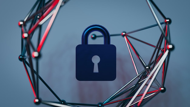 quantum communication cryptography and internet security concept expressed as a padlock 3d rendering
