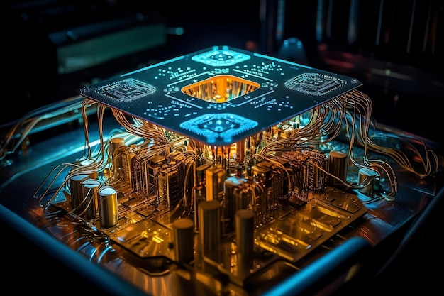 Quantum computer background closeup 3d render