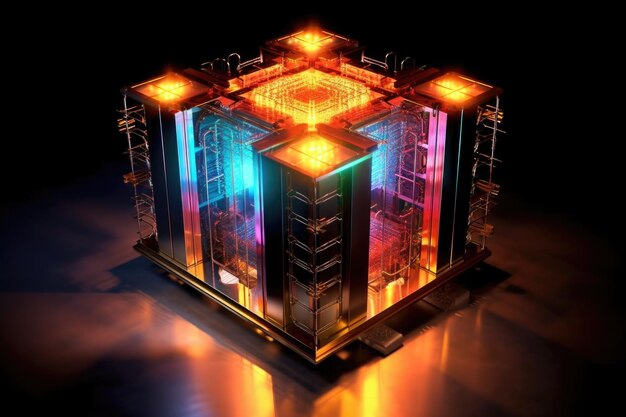 Photo quantum computer core with glowing components