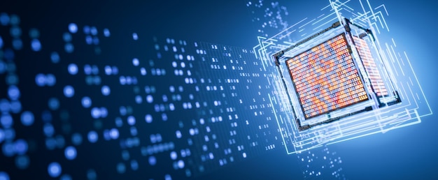 Quantum computer ECH Protocol Artificial intelligence Big data Binary Hacker AI Digital technology Data storage Abstract technical background Database Encrypted Client Hello 3D render