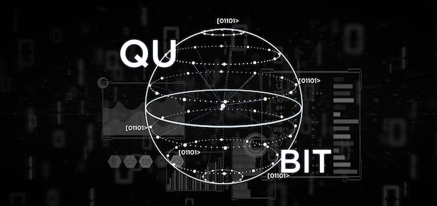 큐 비트 아이콘 3d 렌더링 양자 컴퓨팅 개념