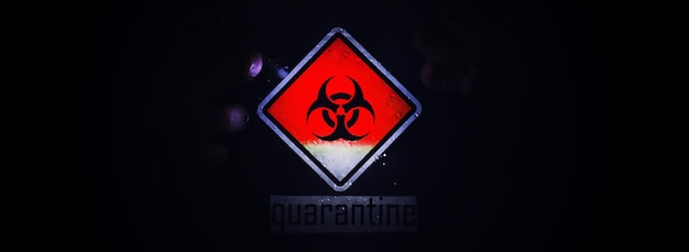 Quarantine. Quarantine warning sign on a glass door in a hospital isolator. Isolation of patients with the virus in special laboratories. Virus.