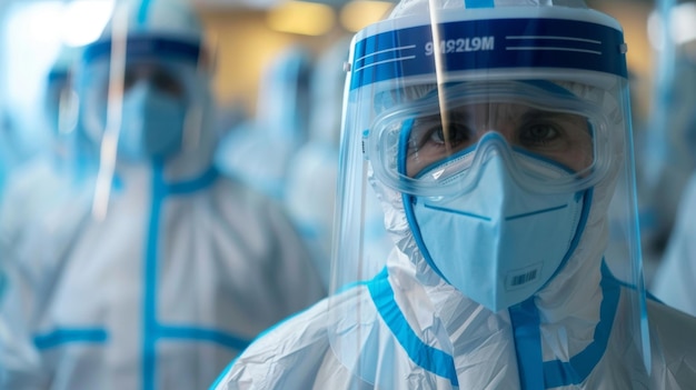 A quarantine room where medical staff are donning protective suits and masks to treat patients with