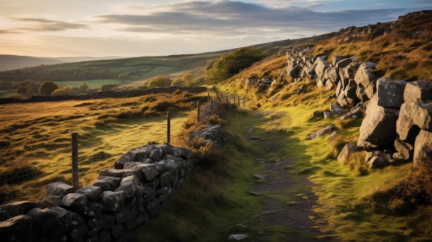 Quarry Stone Fence A Stunning Morning View On The English Moors