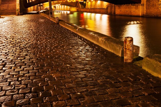 Quay in Paris at night