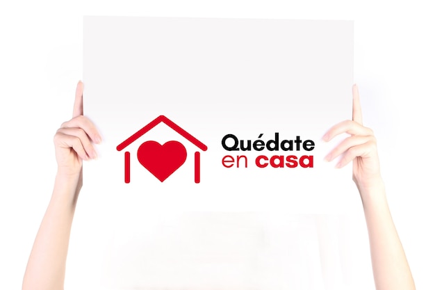 Quedate en casa Stay at home in spanish Campaign against coronavirus covid19 2019ncov placard for print and stamps Message isolated