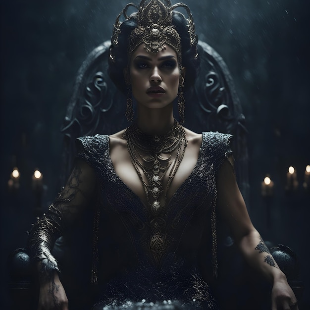 Photo queen of the damned posing in a throne room wearing her crown