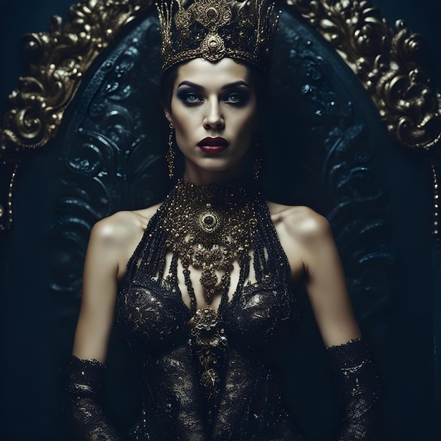 Photo queen of the damned posing in a throne room wearing her crown
