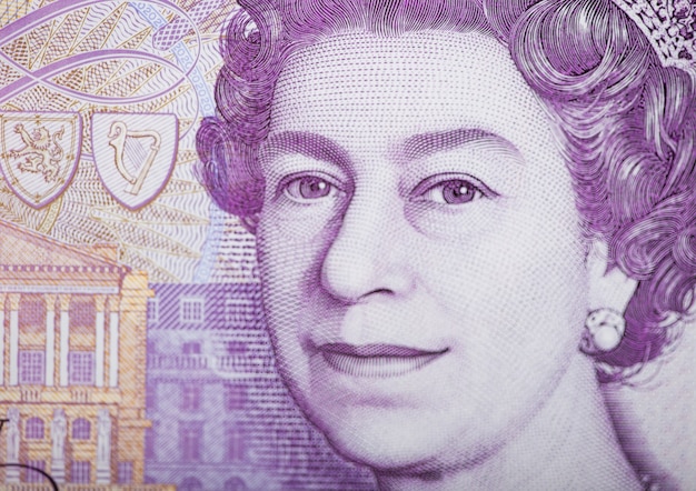 Queen elizabeth ii ultra macro-opname op twenty pounds banknote.macro