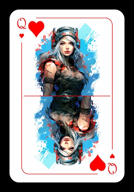 Queen of hearts playing card design pop style vibrant colors ai generated