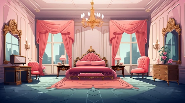 Photo queen luxury room interior illustration ai generated