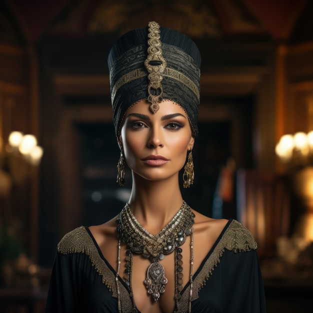 Foto la regina nefertiti d'egitto nel suo elegante abbigliamento regale che trasuda bellezza e grazia ia generativa