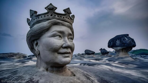 Photo queens head stone on yehliu geopark new taipei taiwan