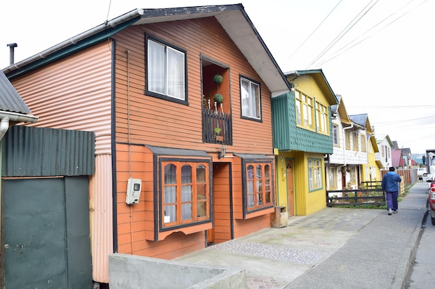 QUELLON CHILE 01 march 2017 Residential area with typical wooden houses