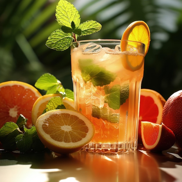 Quenching summer thirst vibrant fruity drinks on ice a refreshing blend of citrus tropical flavors and coolness for a perfect summer chillout deliciously tempting and visually appealing