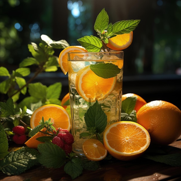 Quenching summer thirst vibrant fruity drinks on ice a refreshing blend of citrus tropical flavors and coolness for a perfect summer chillout deliciously tempting and visually appealing