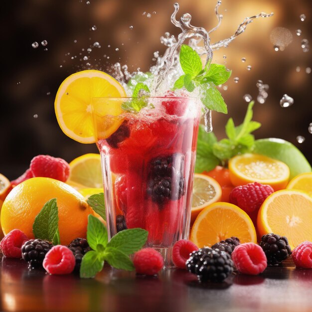 Quenching summer thirst vibrant fruity drinks on ice a refreshing blend of citrus tropical flavors and coolness for a perfect summer chillout deliciously tempting and visually appealing