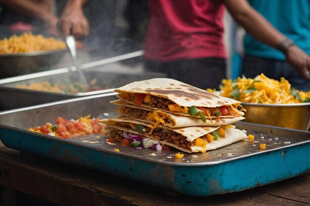 Quesadilla being sliced with a pizz