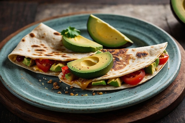 Quesadilla met avocado-snijden erop