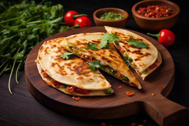 Quesadilla with cheese and vegetable for design traditional mexican fast food quesadillas