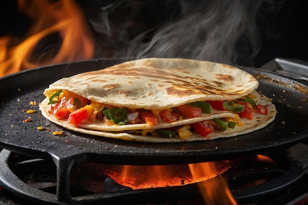 Quesadilla wordt op een hete grill gekookt