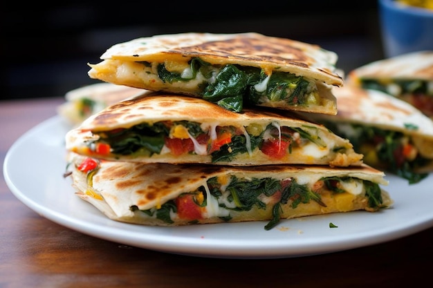 Quesadillas geserveerd op een rustieke houten tafel met Mexica