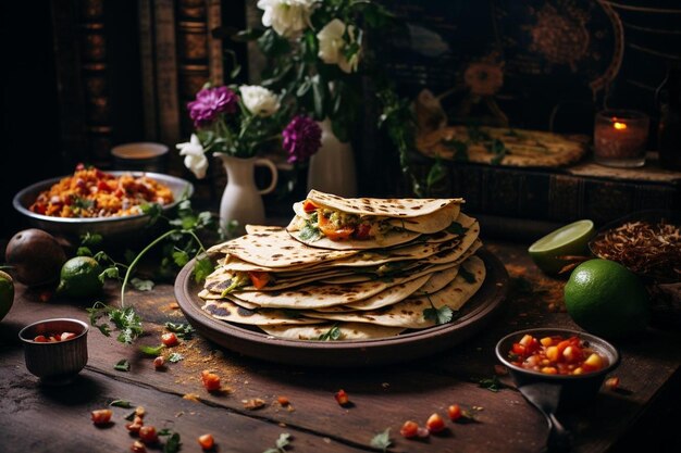 Quesadillas geserveerd op kleurrijke Fiesta-plaatjes voor