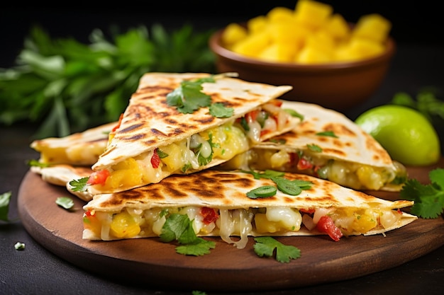 Quesadillas served with a side of avocado salad