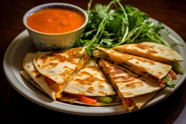 Quesadillas served with a side of creamy truffle aioli