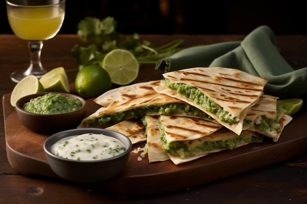 Quesadillas served with a side of tangy cranberry salsa