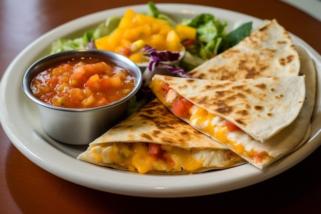 Quesadillas served with a side of tangy mango habanero