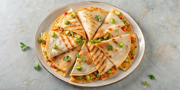 Quesadillas With Cheese and Chicken on a Plate