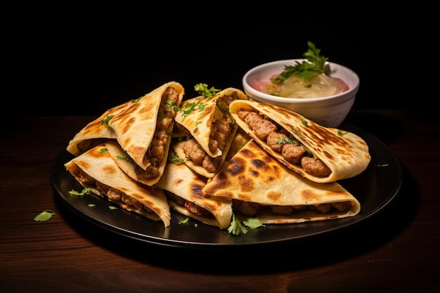 Quesadillas with sausage in fried bread