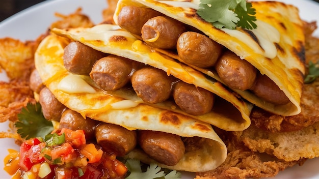 Quesadillas with sausage in fried bread