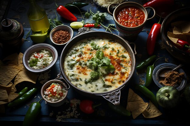 Queso Fundido 잔치 멕시코 음식 사진