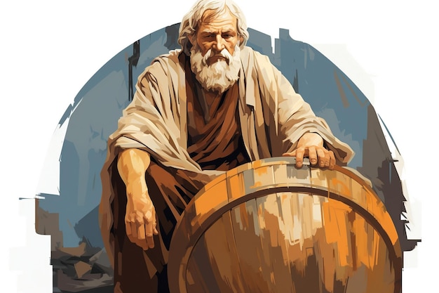 Photo quest for honesty diogenes in his barrel amidst athenians